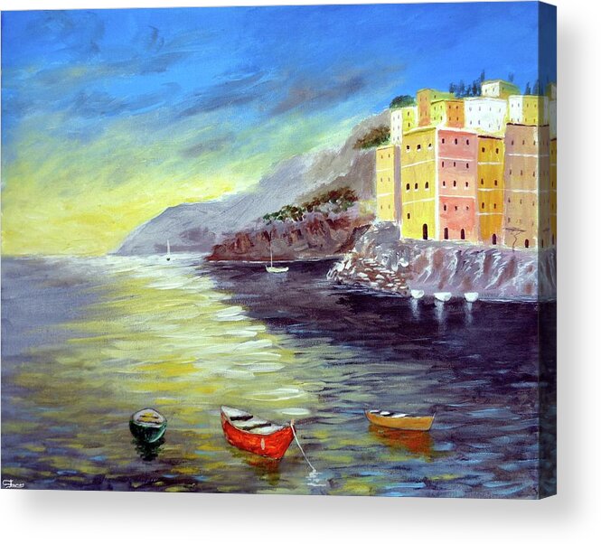 Cinque Terre Acrylic Print featuring the painting Cinque Terre Dreams by Larry Cirigliano