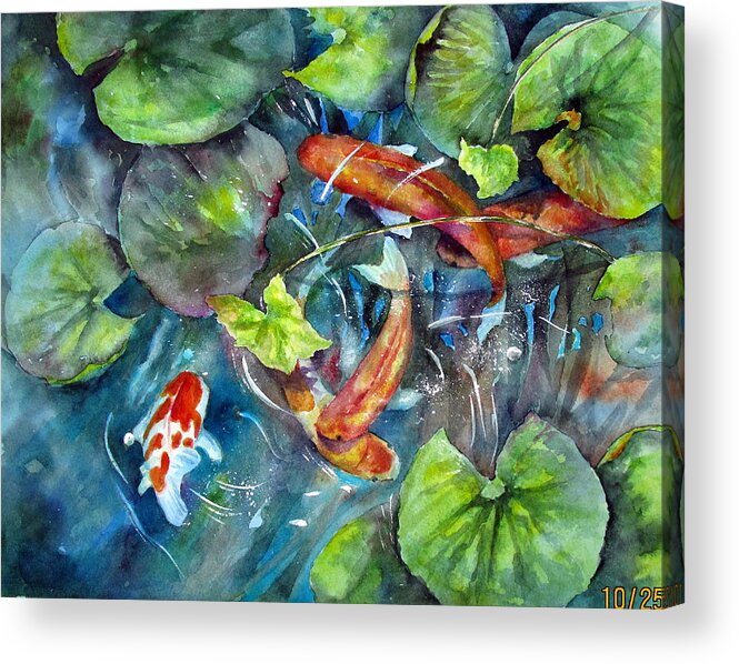 Koi Acrylic Print featuring the painting Circle of Koi by Mary McCullah