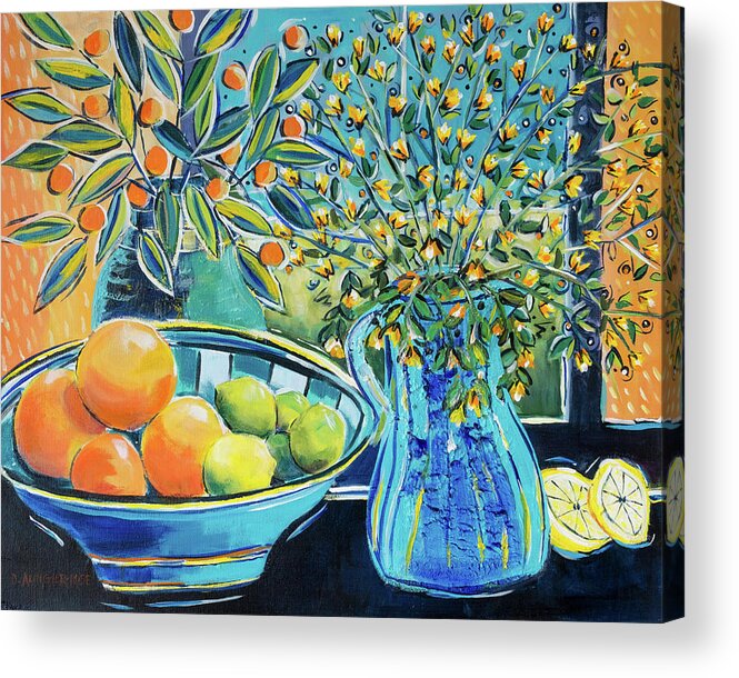 Acrylic Acrylic Print featuring the painting Citrus Fruits In Blue by Seeables Visual Arts