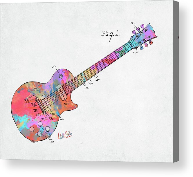 Guitar Acrylic Print featuring the digital art Colorful 1955 McCarty Gibson Les Paul Guitar Patent Artwork Mini by Nikki Marie Smith