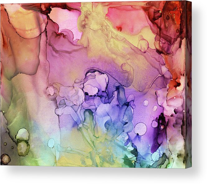 Ink Acrylic Print featuring the painting Colorful Ink Swirls with Gold Marble by Olga Shvartsur