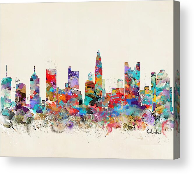 Columbus Ohio Skyline Acrylic Print featuring the painting columbus Ohio skyline by Bri Buckley