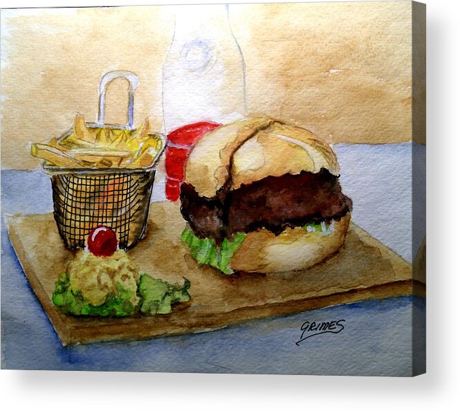 Hamburger Acrylic Print featuring the painting Come and Get It Dinner is Ready by Carol Grimes