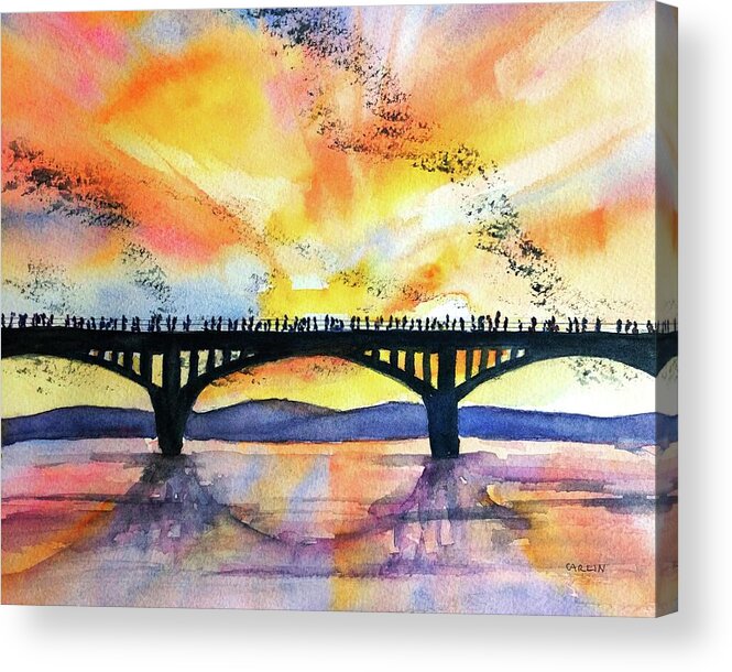 Austin Texas Acrylic Print featuring the painting Congress Bridge Bats Austin Texas by Carlin Blahnik CarlinArtWatercolor