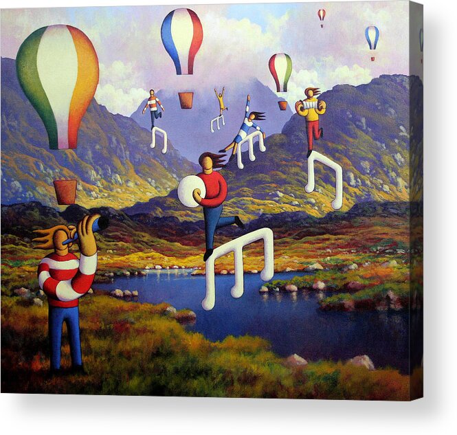  Kenny Acrylic Print featuring the painting Connemara landscape with balloons and figures by Alan Kenny