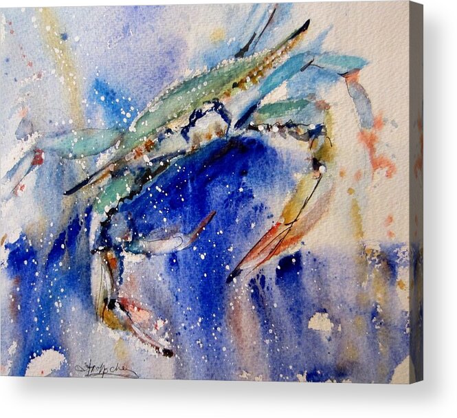 Marine Life Acrylic Print featuring the painting Crabby by Sandra Strohschein