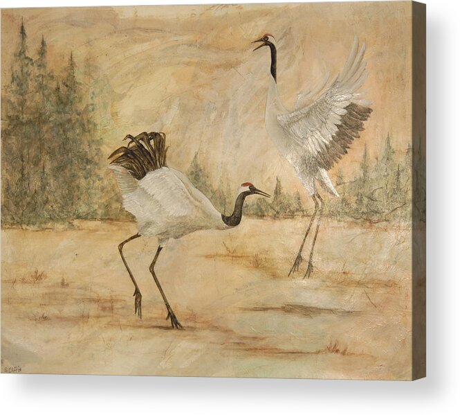 Cranes Acrylic Print featuring the painting Cranes 2 by Sandy Clift
