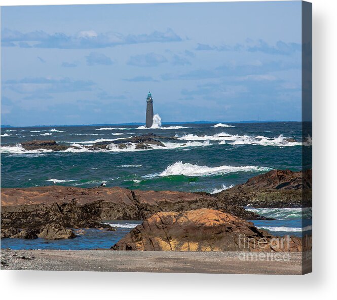 Lighthouse Acrylic Print featuring the photograph Crashing Waves on Minot Lighthouse by Brian MacLean