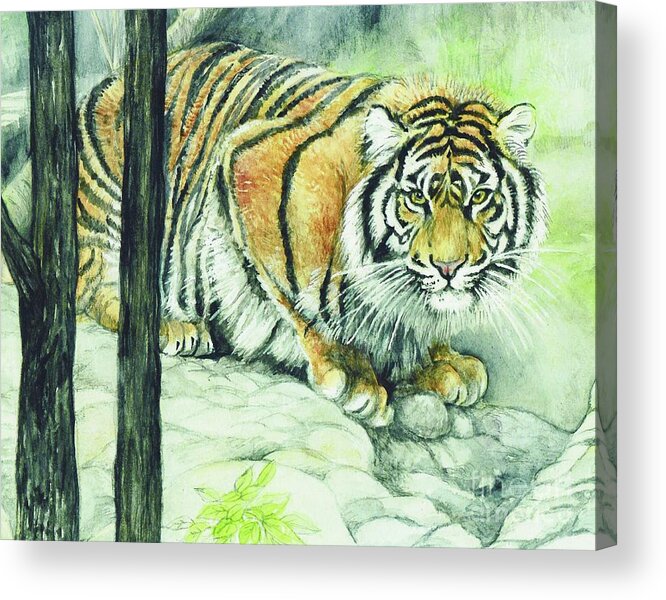 Crouching Acrylic Print featuring the painting Crouching Tiger by Morgan Fitzsimons
