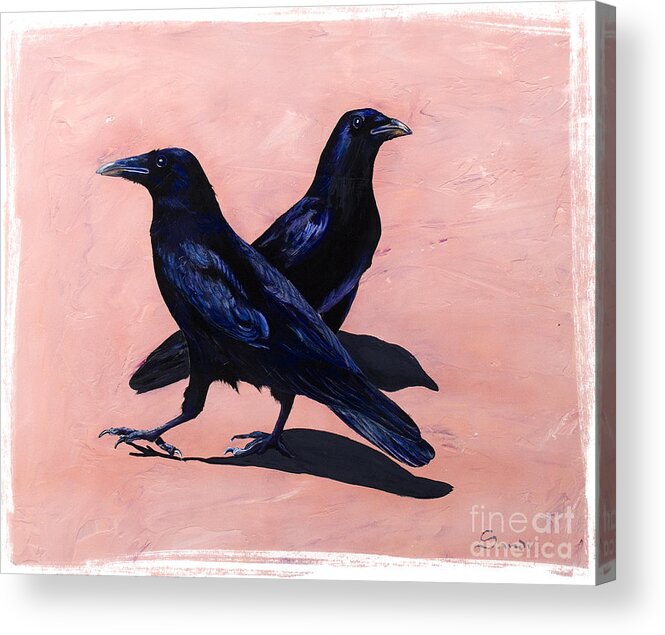 Crows Acrylic Print featuring the painting Crows by Sandi Baker