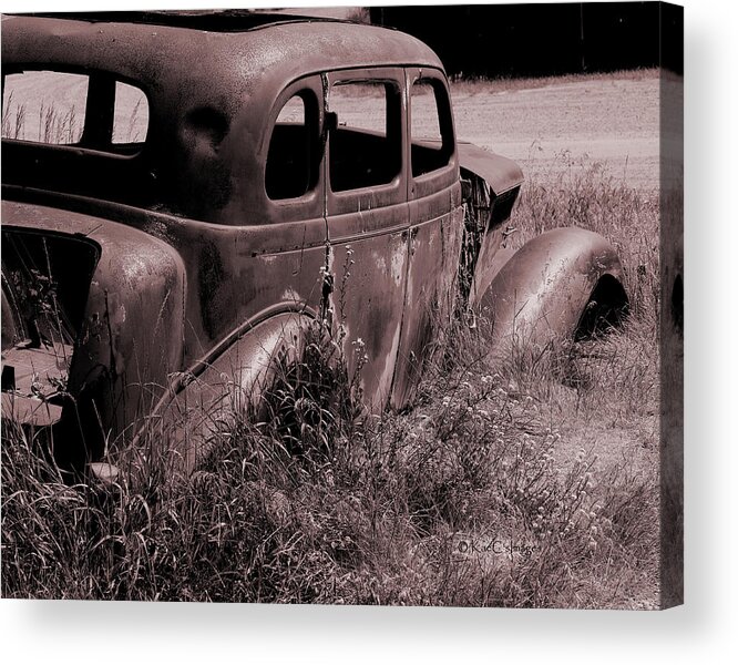 Automobile Acrylic Print featuring the mixed media Crumbling Car by Kae Cheatham
