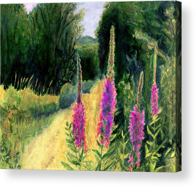 Loosestrife Acrylic Print featuring the painting Crybaby Bridge on Egypt Road by Diana Ludwig