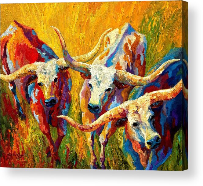 Western Acrylic Print featuring the painting Dance Of The Longhorns by Marion Rose