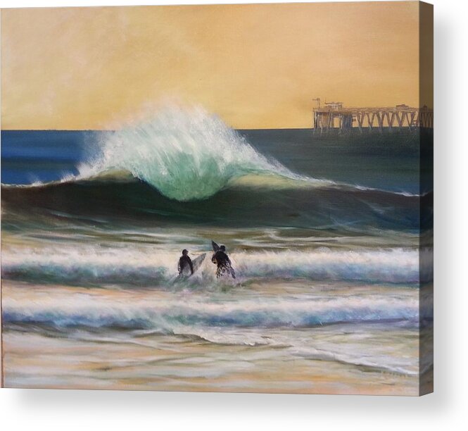 Goleta Surf Acrylic Print featuring the painting Dawn Patrol Haskells by Jeffrey Campbell