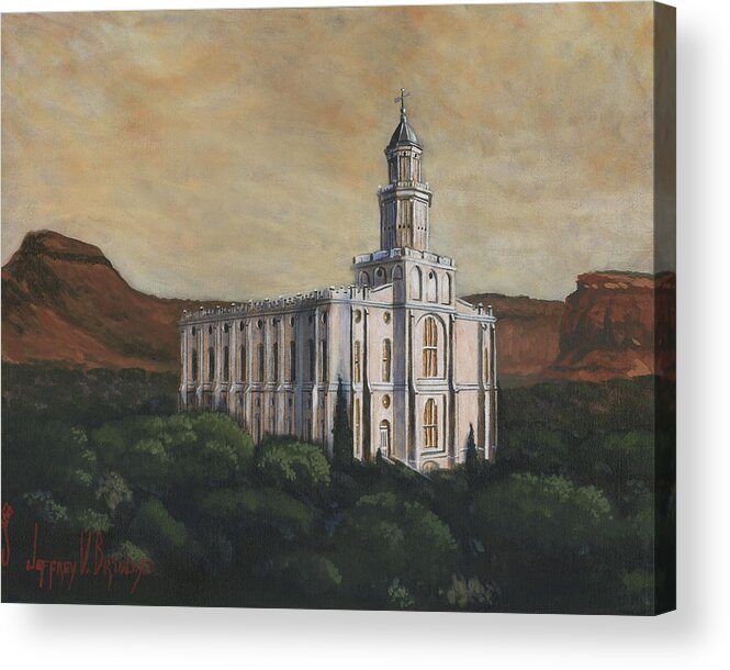 Lds Acrylic Print featuring the painting Desert Oasis by Jeff Brimley