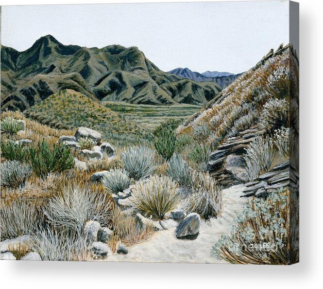 Landscape Painting Acrylic Print featuring the painting Desert Trail by Jiji Lee