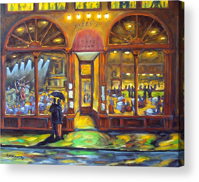 Town Acrylic Print featuring the painting Dizzy s Jazz Club by Richard T Pranke