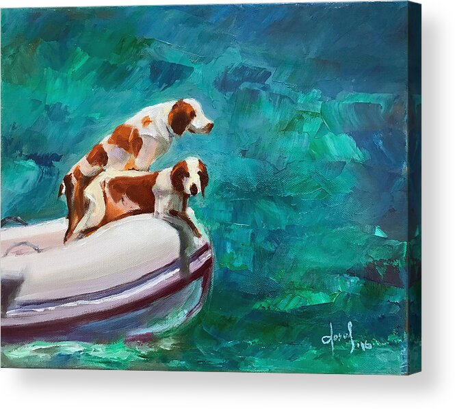 Hope Town Acrylic Print featuring the painting Doggy Boat Ride by Josef Kelly