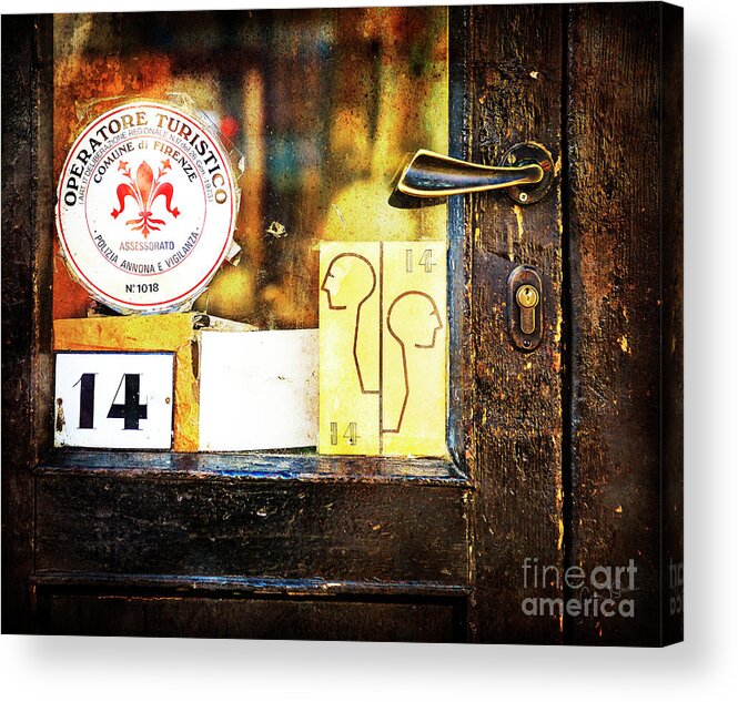 Italytranquility Acrylic Print featuring the photograph Door Latch 14 by Craig J Satterlee