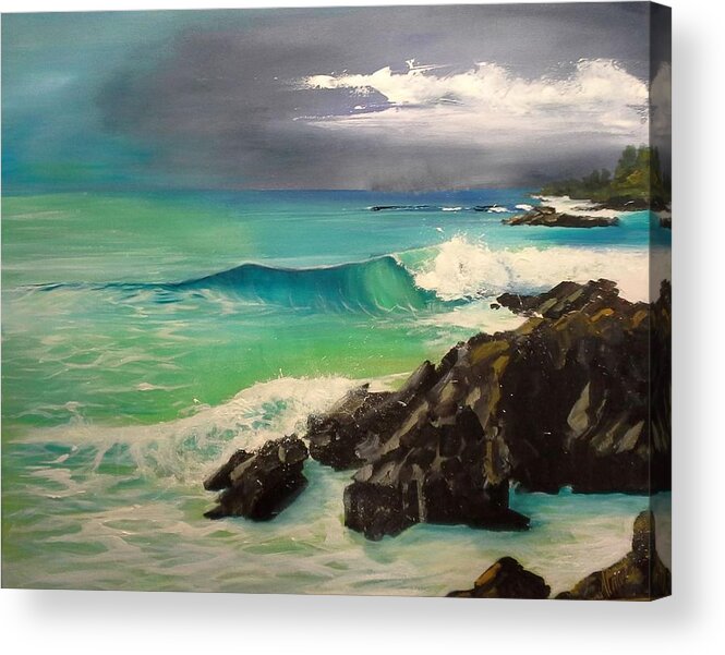 Seascape Acrylic Print featuring the painting Double Island Point by Almeta Lennon