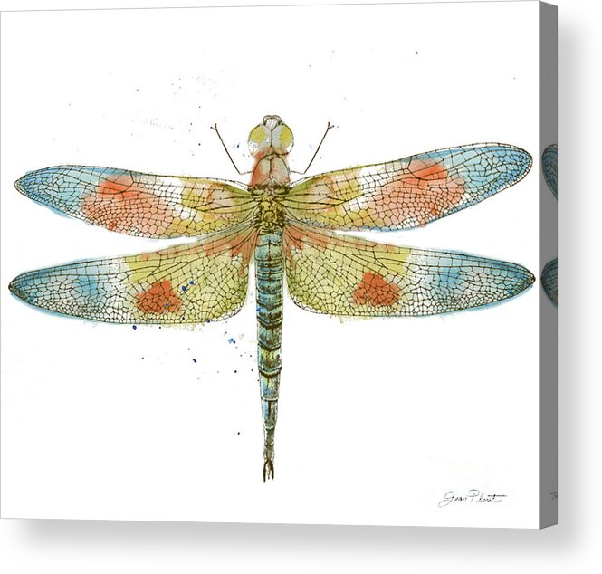 Jean Plout Acrylic Print featuring the painting Dragonfly Bliss-JP3441 by Jean Plout
