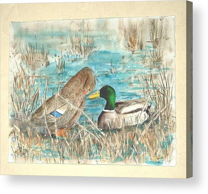Mallards Acrylic Print featuring the painting Drake and Hen by Diane Ziemski