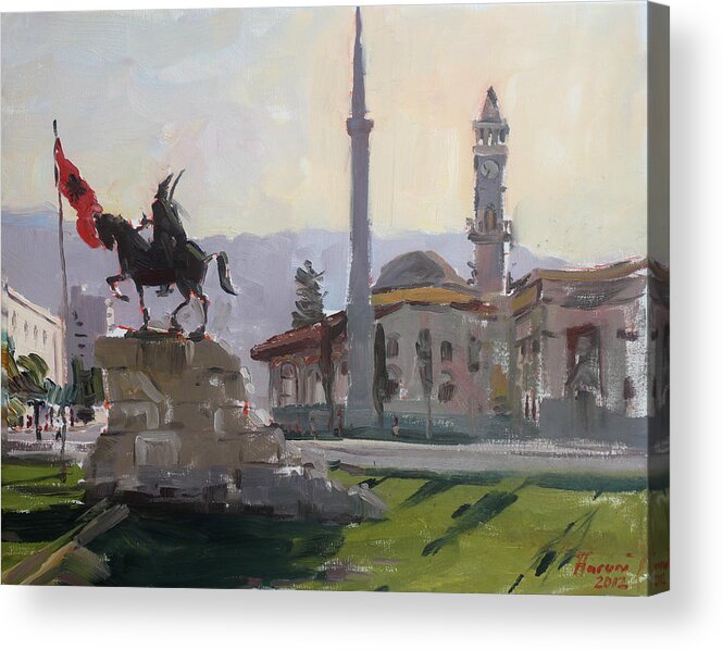 Tirana Acrylic Print featuring the painting Early Morning In Tirana by Ylli Haruni