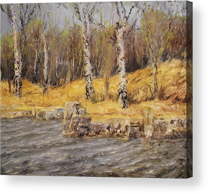 Spring Nature Water River Acrylic Print featuring the painting Early spring in the river by Ari-matti Salmijarvi