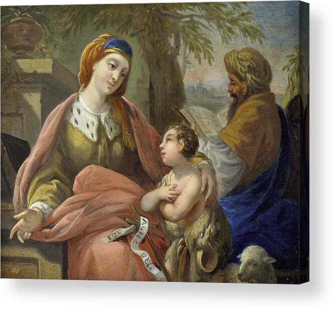 French Artist Acrylic Print featuring the painting Elizabeth and John with Zacharias by Louis-Jean-Francois Lagrenee