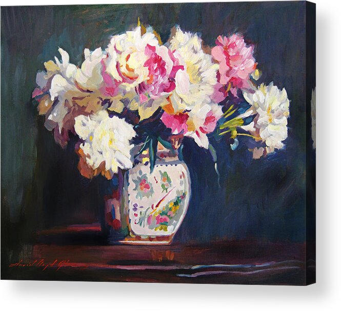 Still Life Acrylic Print featuring the painting Elizabeth's Peonies by David Lloyd Glover