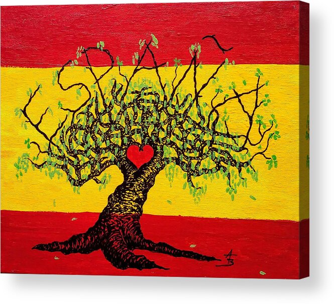 Espana Acrylic Print featuring the drawing Espana Love Tree by Aaron Bombalicki