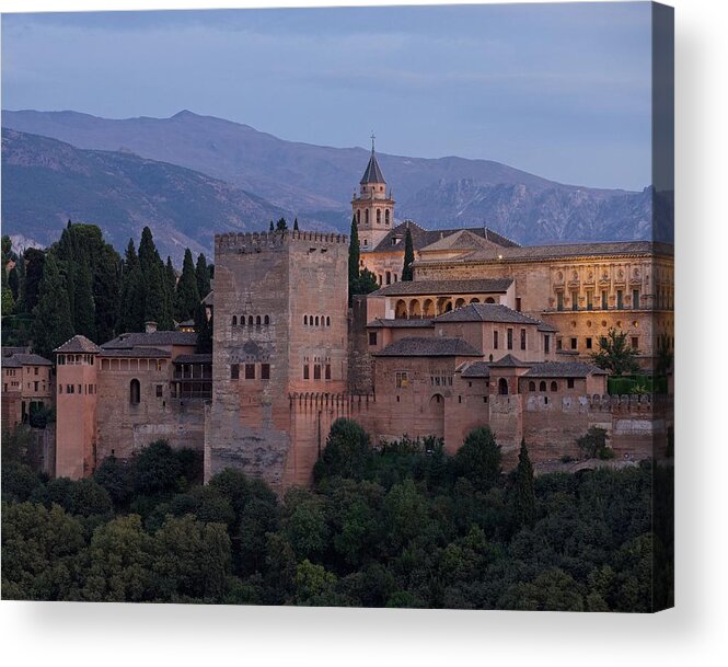 Alhambra Acrylic Print featuring the photograph Evening Lights at the Alhambra by Stephen Taylor