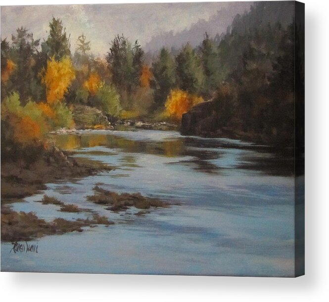 Landscape Acrylic Print featuring the painting Fall at Colliding Rivers by Karen Ilari