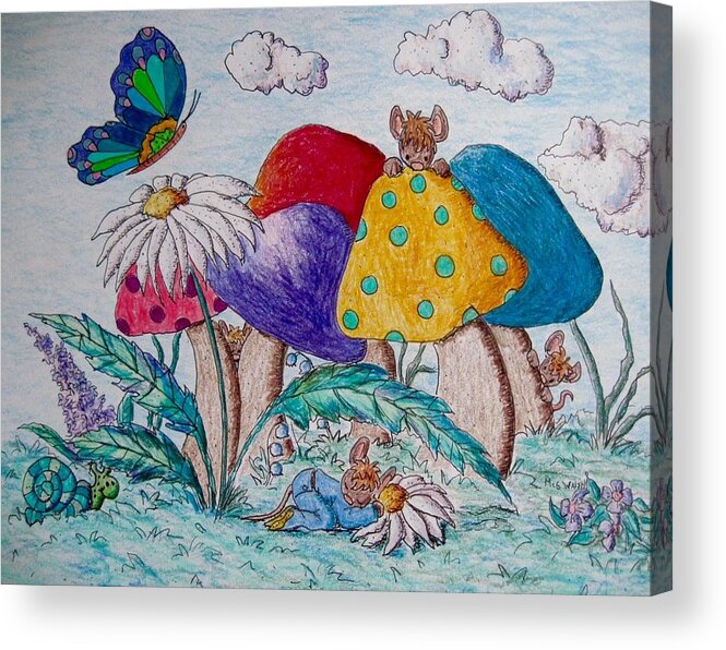 Children's Art Acrylic Print featuring the drawing Falling asleep playing hide and seek by Megan Walsh