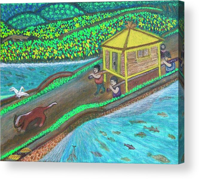 All Apparels Acrylic Print featuring the painting Family Hut by Lorna Maza