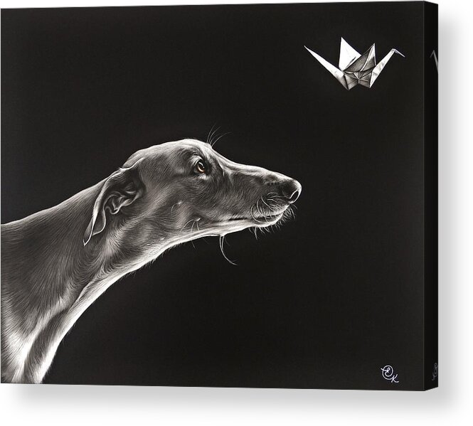 Dog Acrylic Print featuring the drawing Fascination by Elena Kolotusha