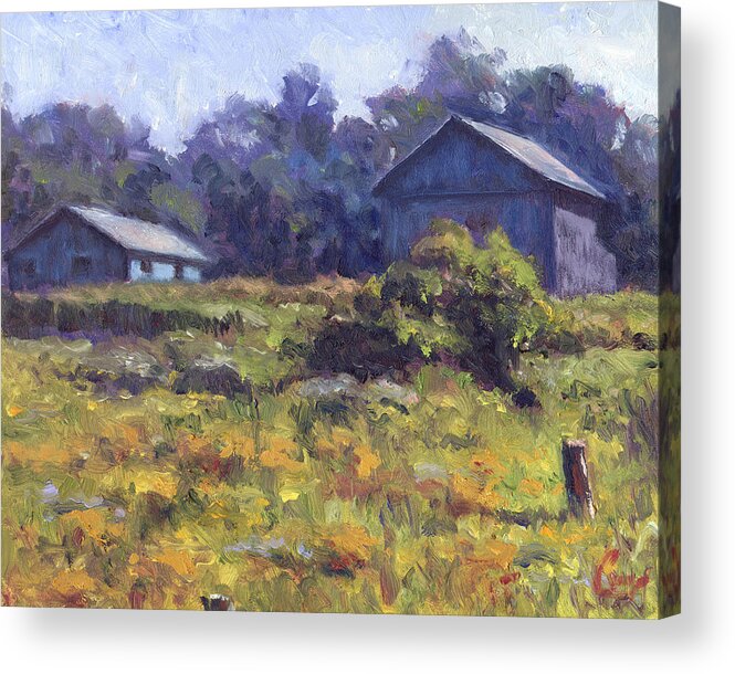 Impressionist Acrylic Print featuring the painting Field, Barn, and Shed by Michael Camp