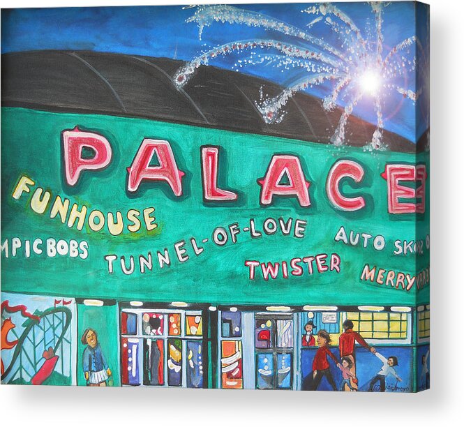 Asbury Park Art Acrylic Print featuring the painting Fireworks at the Palace by Patricia Arroyo