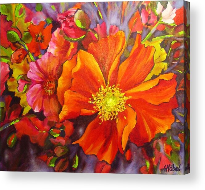 Poppies Acrylic Print featuring the painting Floral Abundance by Chris Hobel
