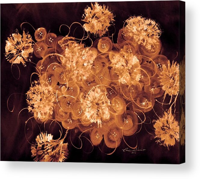 Abstract Acrylic Print featuring the digital art Flowers, Buttons And Ribbons -Shades of Chocolate Mocha by Carlene Harris