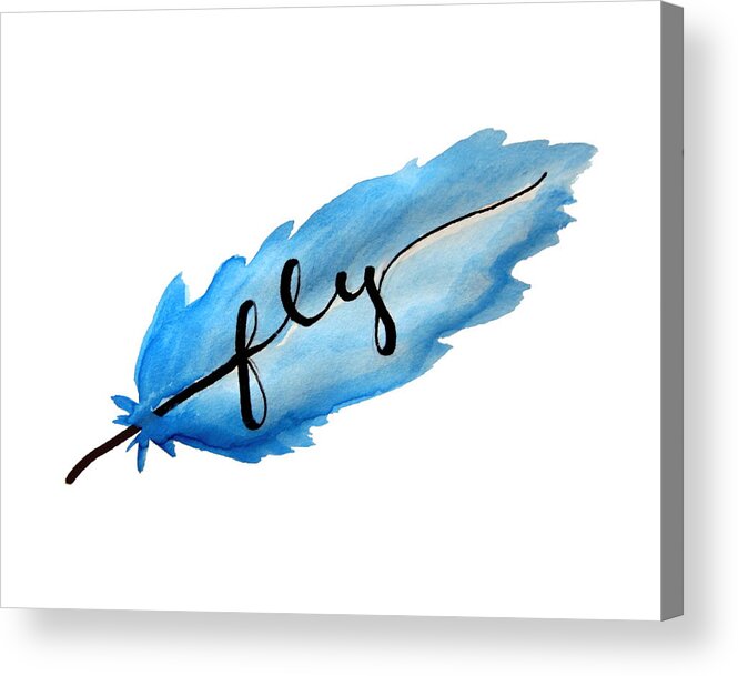 Watercolor Acrylic Print featuring the painting Fly Watercolor Feather Horizontal by Michelle Eshleman