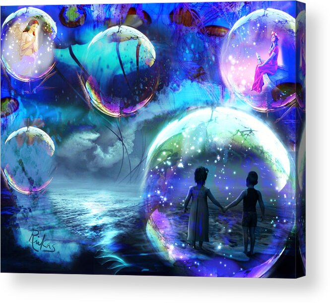 Magical Art Acrylic Print featuring the digital art Flying Jellyfish and Magic Orbs by Serenity Studio Art