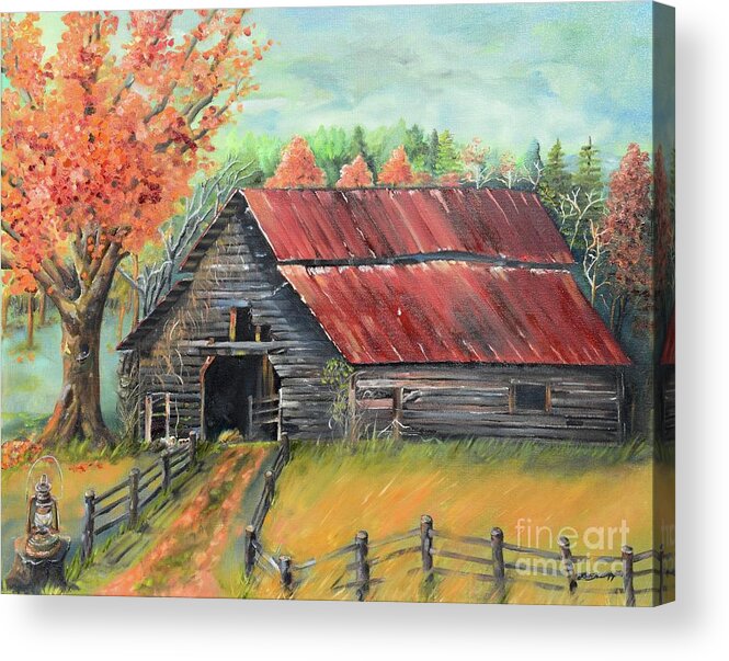 Barn Acrylic Print featuring the painting Follow the Lantern - Early Morning Barn- Anne's Barn by Jan Dappen