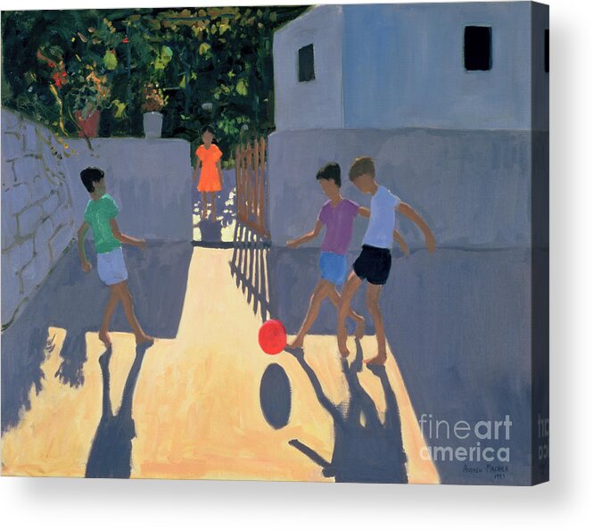 Children Acrylic Print featuring the painting Footballers by Andrew Macara