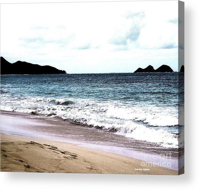 Photo Acrylic Print featuring the photograph Footsteps in the Sand by Marsha Heiken