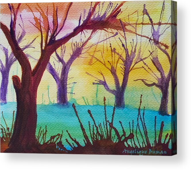 Trees Acrylic Print featuring the painting Forest Fanale by Angelique Bowman