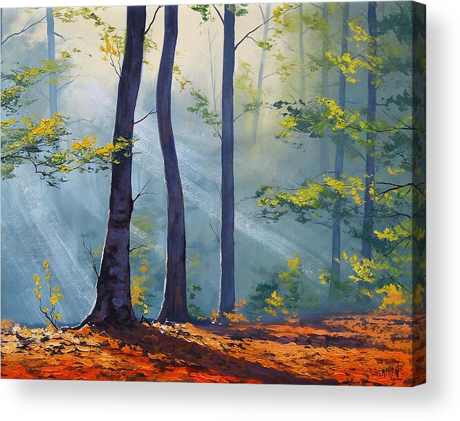 Fall Acrylic Print featuring the painting Forest Sunrays by Graham Gercken
