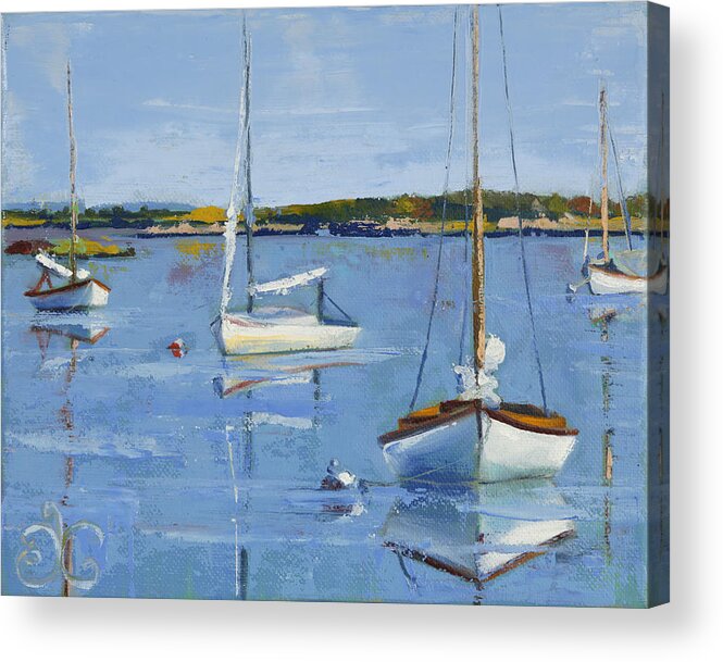 Sailboats Acrylic Print featuring the painting Four Daysailers by Trina Teele