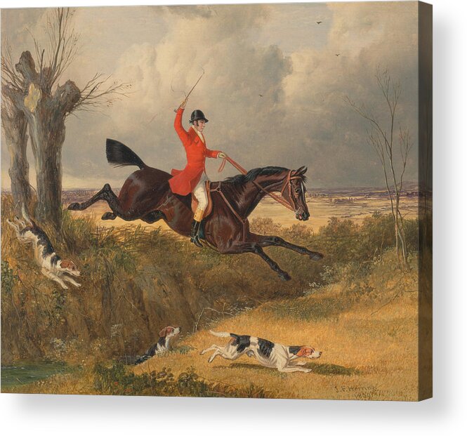 John Frederick Herring Acrylic Print featuring the painting Fox hunting Clearing Ditch by Celestial Images