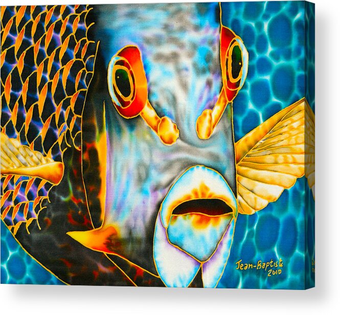 Fish Art Acrylic Print featuring the painting French Angelfish Face by Daniel Jean-Baptiste